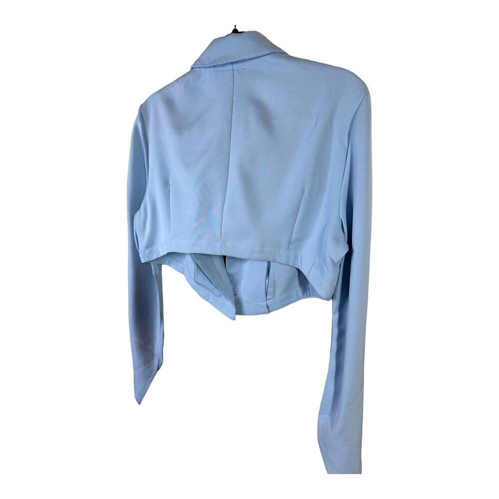 New With Tags Light Blue Crop Flare Sleeve Single Button Jacket Shien X Size L - Picture 8 of 11